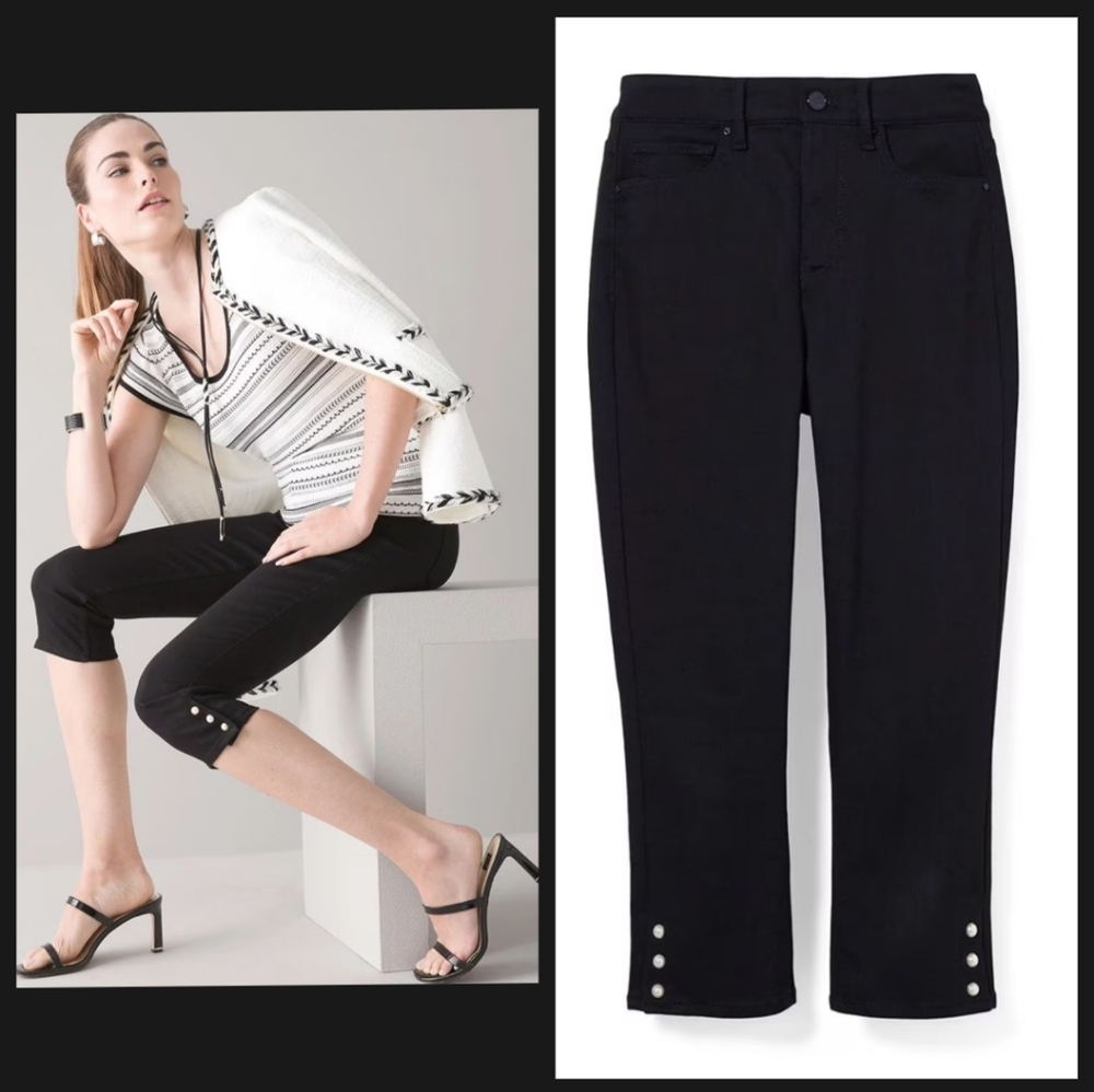 White House Black Market High-Rise Button Hem Black Slim Capri Jeans